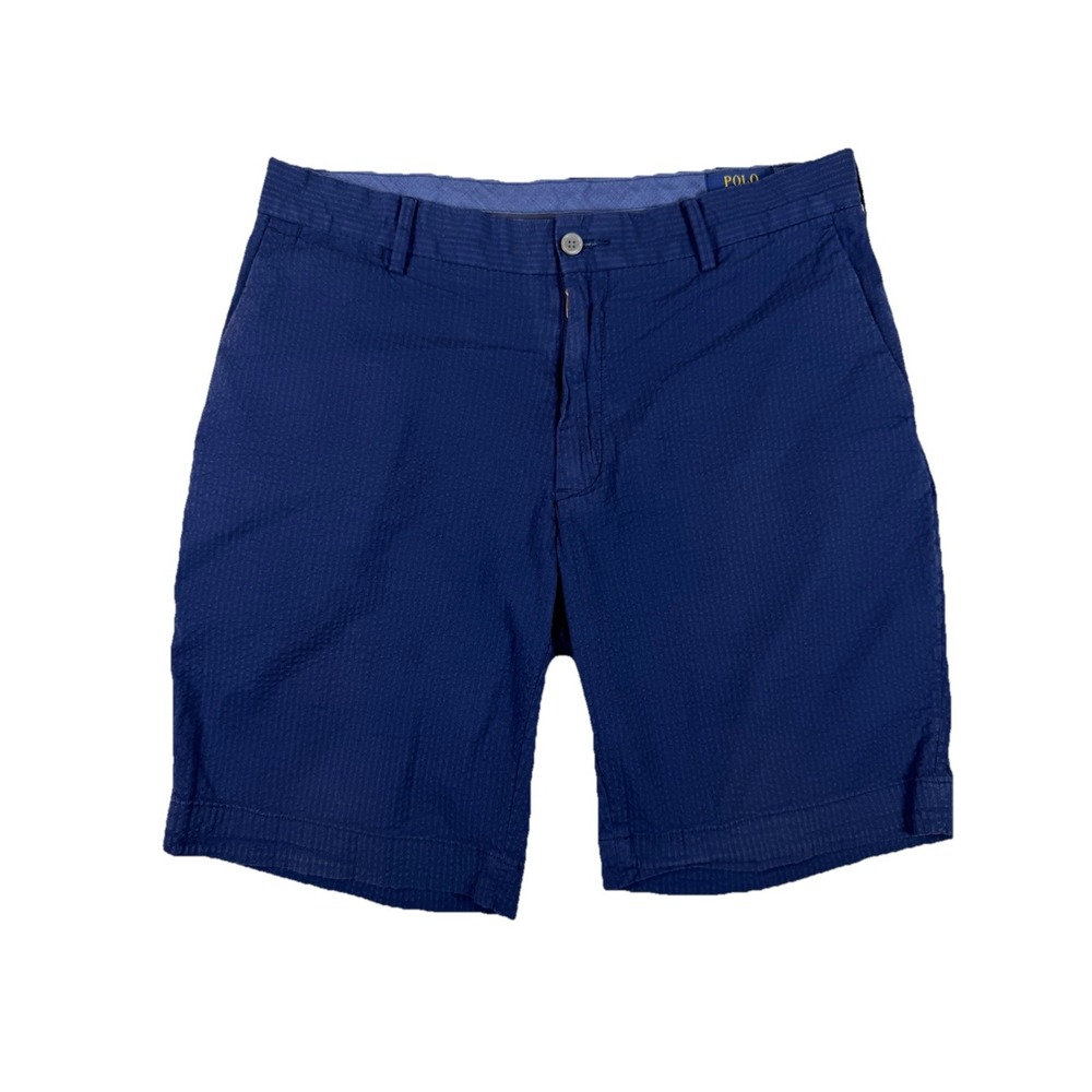 Polo Ralph Lauren Shorts Men 33" Stretch Classic Fit Navy Blue Seersucker Cotton